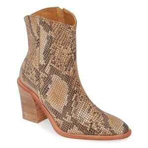 Free People 38 Barclay Brown Snake Embossed brown tan leather ankle boot western